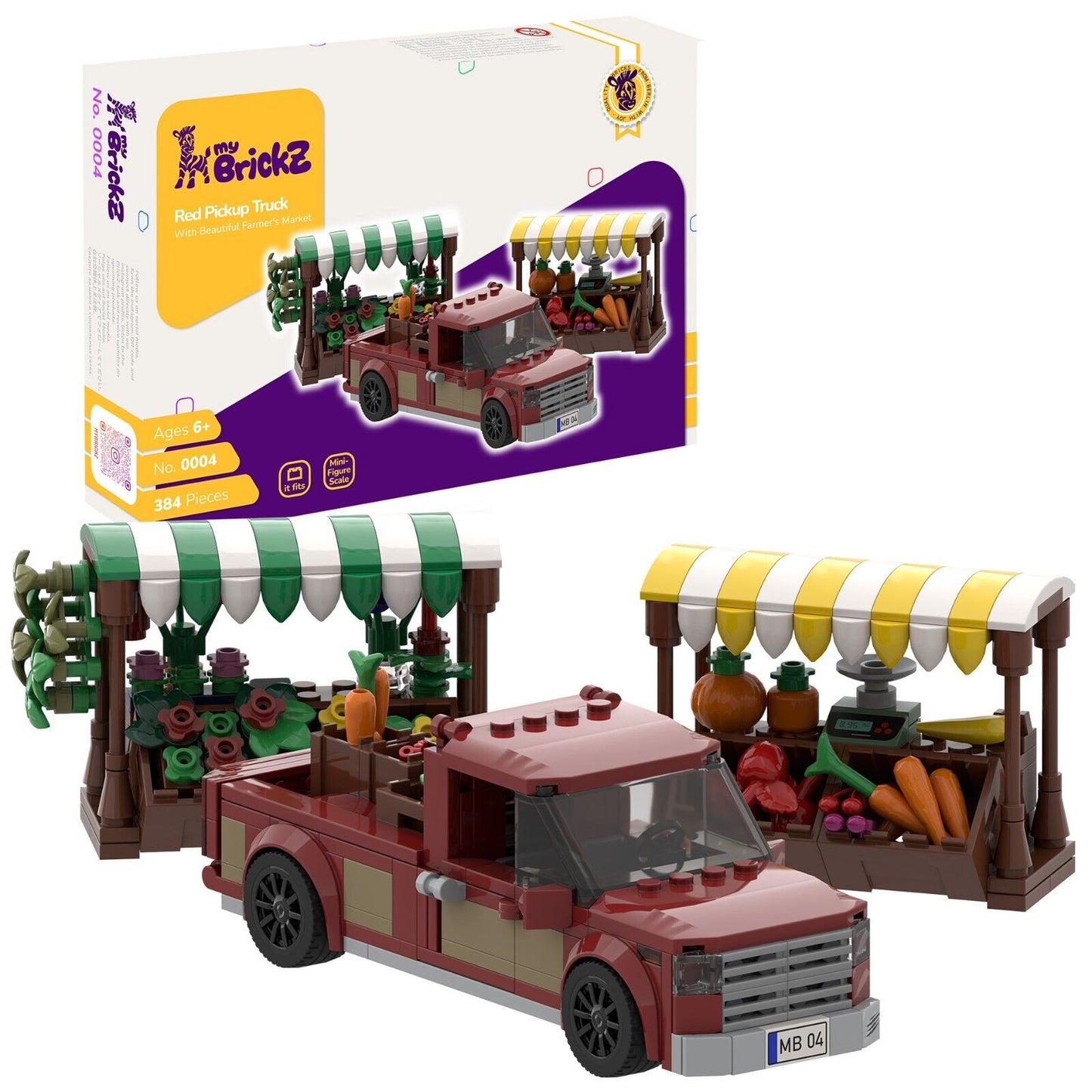 myBrickZ 0004 Roter Pickup mit Marktständen