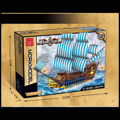 Mork Piratenschiff 031011 blau-weiß Klemmbaustein Set